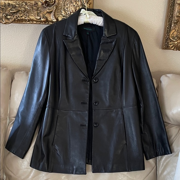 Siena Studio Black Lamb Leather Blazer Jacket L - Picture 1 of 16
